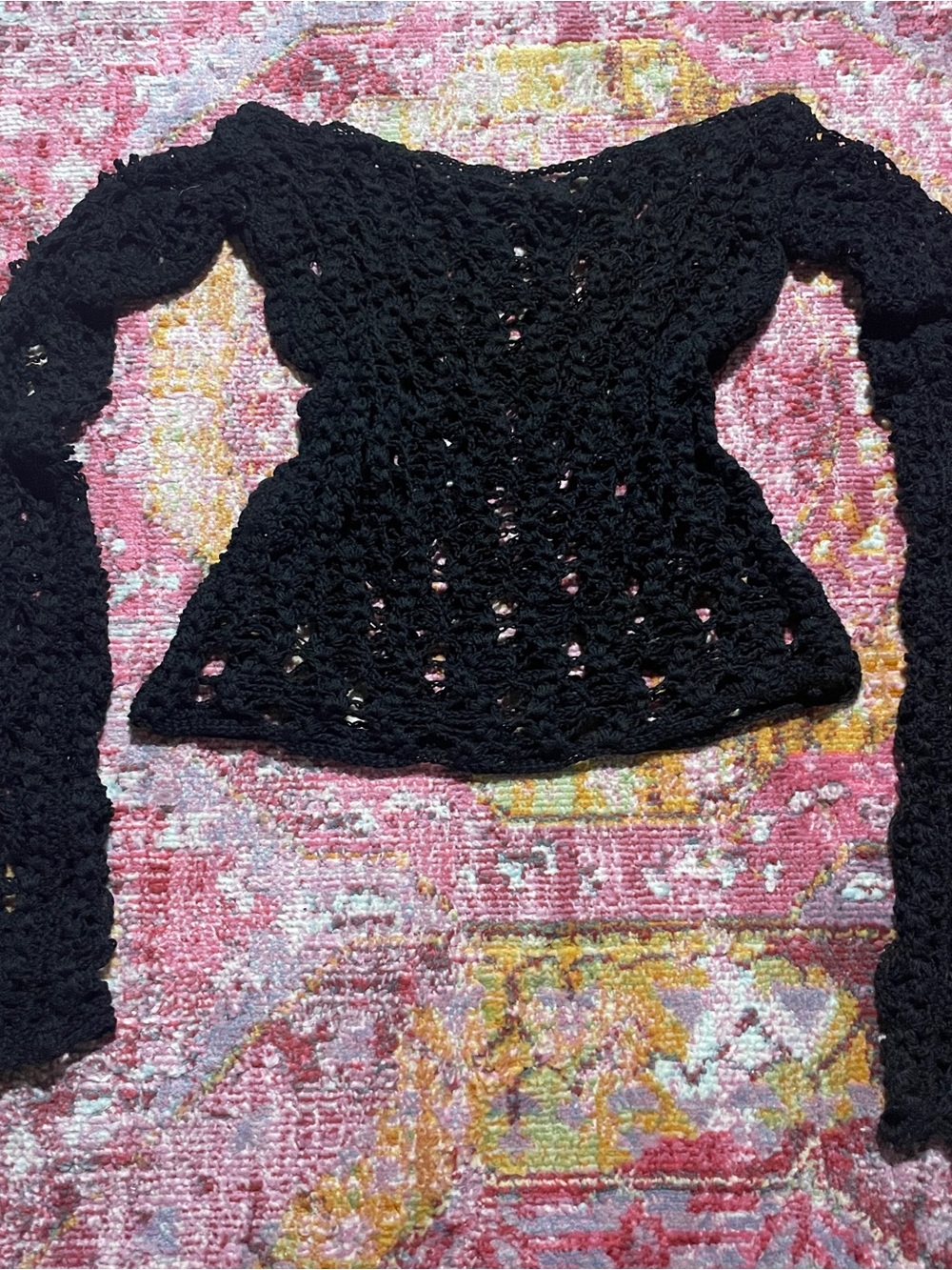 Black Crochet Long Sleeve Top